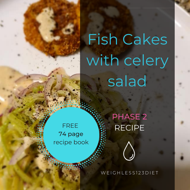 Fish Cakes with Celery Salad Weighless 123 Diet